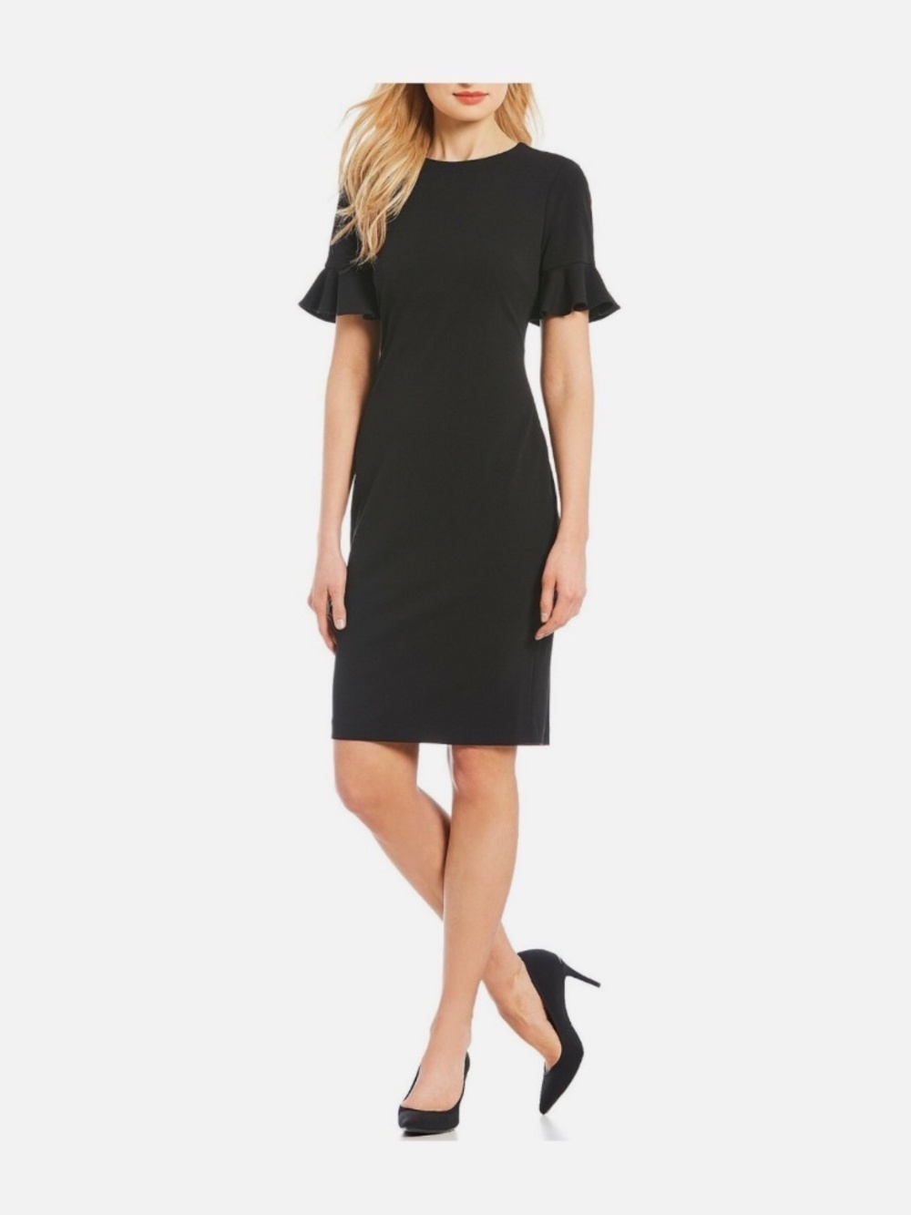 Calvin Klein Black Sheath dress with ruffle short sleeves